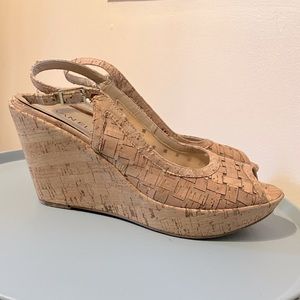 Tan Vaneli Slingback Wedges with Open Toe